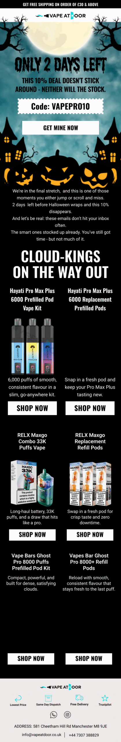 Campaign 06_ 4 day reminder Halloween sale (stock is almost out, buy before the stocks run out completely)